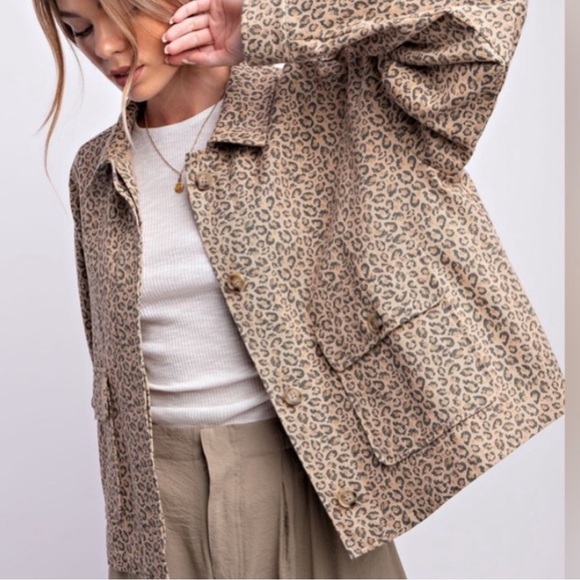easel Jackets & Blazers - 115. EASEL LAST 1! Leopard cheetah Oversize Tan Black Animal Print jacket coat